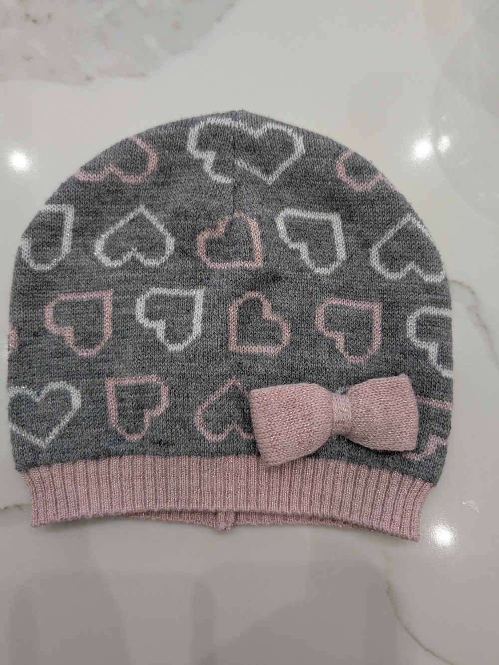 4/$20 Grey & Pink Heart Toddler Beanie